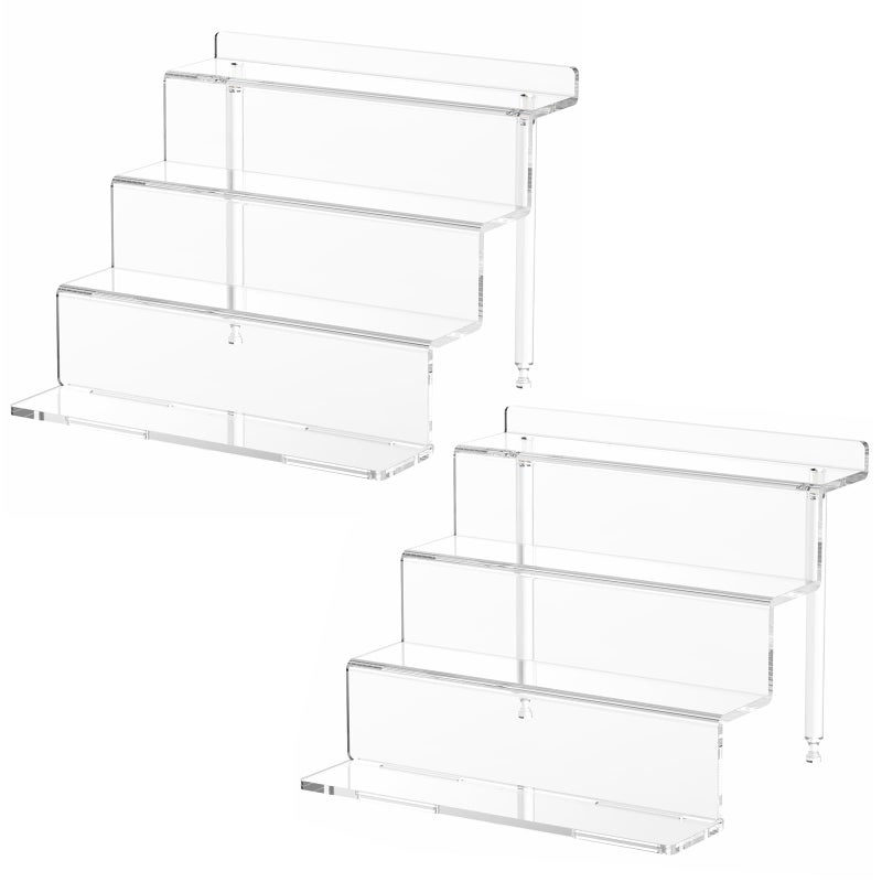 NIUBEE NIUBEE Acrylic Riser Display Shelf 2 Pack Clear Display Stand for Amiibo Funko POP Figures4 Tier Cupcakes Stand Perfume Organizer and Storage 9 Inch Small 