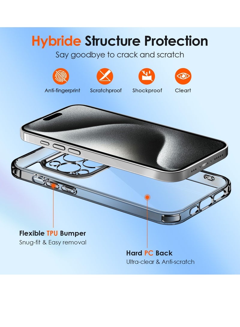 إلترازون Clear Case Compatible with iPhone 15 Pro 6.1" [Long Lasting Clarity] [Military Grade Drop Protection], 1 Phone Case + 2 Tempered Glass Screen Protector, Shockproof Slim Cover -Shadowy Black - Image 2