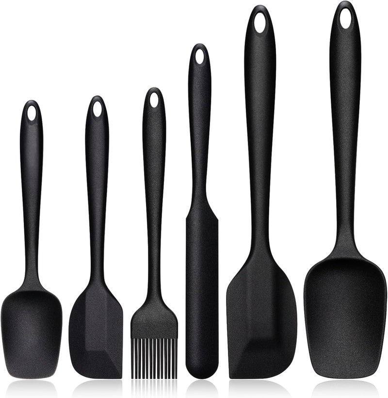 Bagonias Silicone Spatula Set of 6, High Heat Resistant Kitchen Spatulas, One-Pieces Seamless Design, Perfect for Cooking Mixing & Baking and Non-Stick Cookware, BPA Free and Dishwasher Safe,Black - Image 1