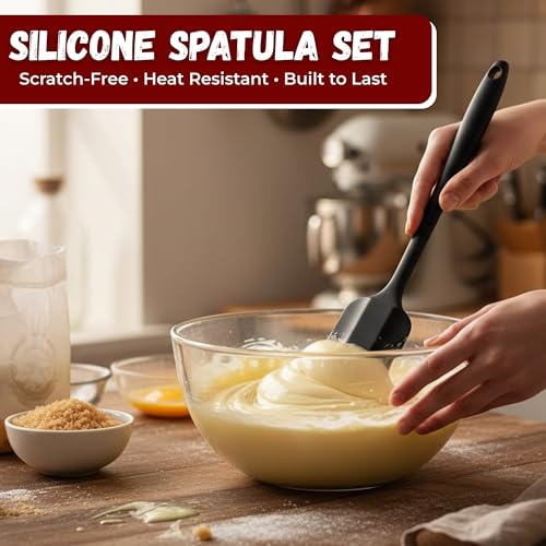 Bagonias Silicone Spatula Set of 6, High Heat Resistant Kitchen Spatulas, One-Pieces Seamless Design, Perfect for Cooking Mixing & Baking and Non-Stick Cookware, BPA Free and Dishwasher Safe,Black - Image 3