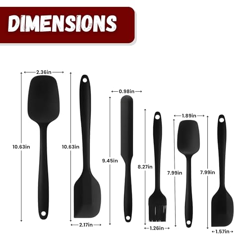 Bagonias Silicone Spatula Set of 6, High Heat Resistant Kitchen Spatulas, One-Pieces Seamless Design, Perfect for Cooking Mixing & Baking and Non-Stick Cookware, BPA Free and Dishwasher Safe,Black - Image 2