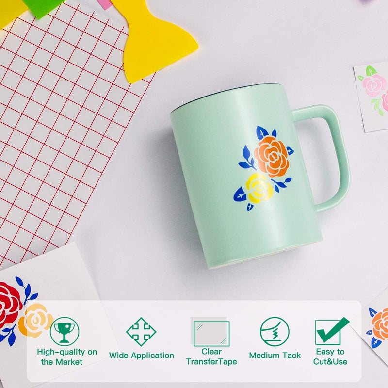 اتش تي في رونت شريط نقل للفينيل - مقاس 5.5 بوصة × 50 قدمًا بشبكة محاذاة حمراء لـ Cricut Joy والفينيل اللاصق، وملصقات Silhouette Cameo الورقية والفينيل، ولافتات، ونوافذ، وملصقات - Image 3