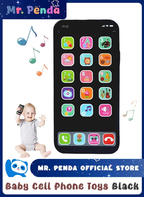 Baby Cell Phone Toys with Music, Play Phone Musical Educational Toys for 3+ Baby Toddlers Kids (Black)