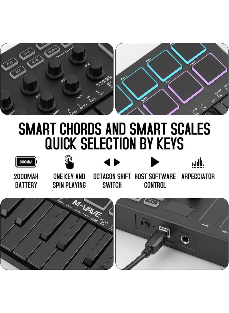 M-VAVE 25-Key USB MIDI Keyboard Controller with Backlit Drum Pads, Bluetooth, and Professional Features - Image 5