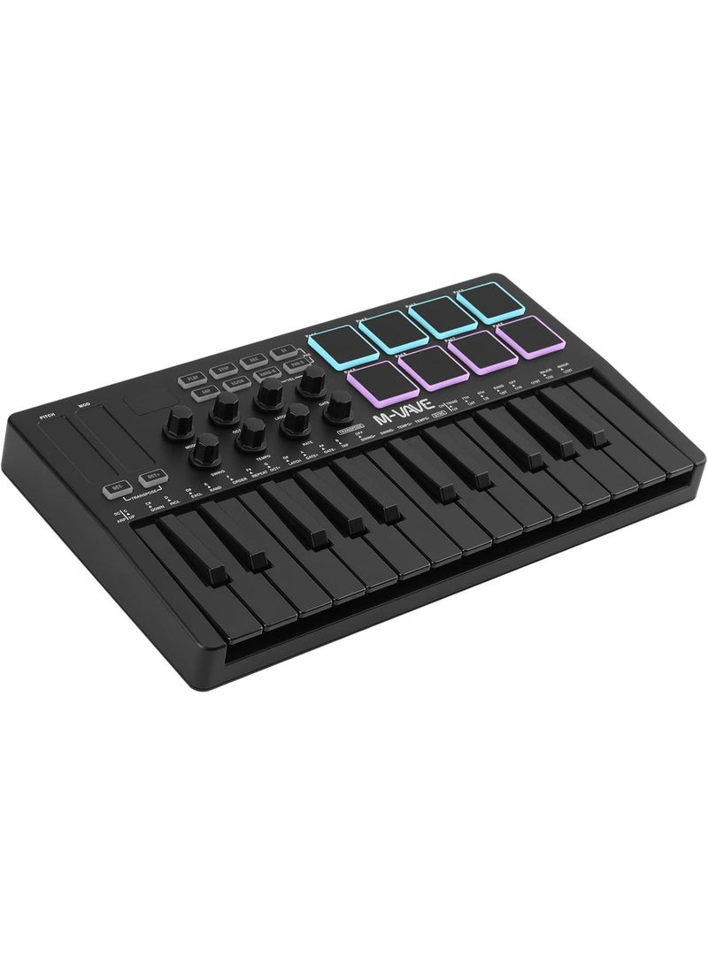 M-VAVE 25-Key USB MIDI Keyboard Controller with Backlit Drum Pads, Bluetooth, and Professional Features - Image 1