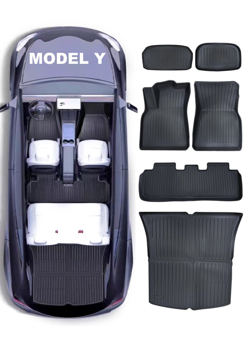 CHIYLE CHIYLE Full Set Floor Mats for Tesla Model Y All Weather Floor Mats 2025-2021(5-seat), Tesla Y Frunk Trunk Mat Rear Cargo Liner,Tesla Model Y Accessories 2025 2024(6 PCS)(Not Fit 2025 Model Y Juniper)  - Image 1
