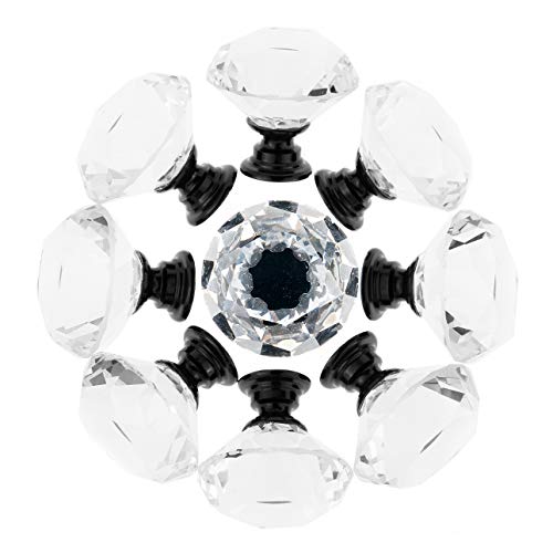 YourGift 12 Pack Drawer Knobs Diamond Shaped Crystal Glass 30mm Cabinet Knobs Pull Handles (Black) - Image 2