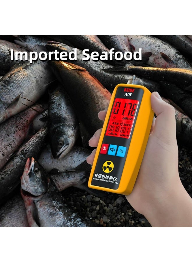 بي سايد بيسايد جهاز كشف الاشعاع النووي N3، عداد جيجر مع منبه LCD كبير قابل للتبديل، مقياس جرعات شخصي بيتا جاما بالاشعة السينية للمختبرات والمأكولات البحرية والصناعات الطبية، رخامي - Image 4