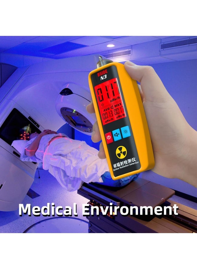 بي سايد بيسايد جهاز كشف الاشعاع النووي N3، عداد جيجر مع منبه LCD كبير قابل للتبديل، مقياس جرعات شخصي بيتا جاما بالاشعة السينية للمختبرات والمأكولات البحرية والصناعات الطبية، رخامي - Image 3