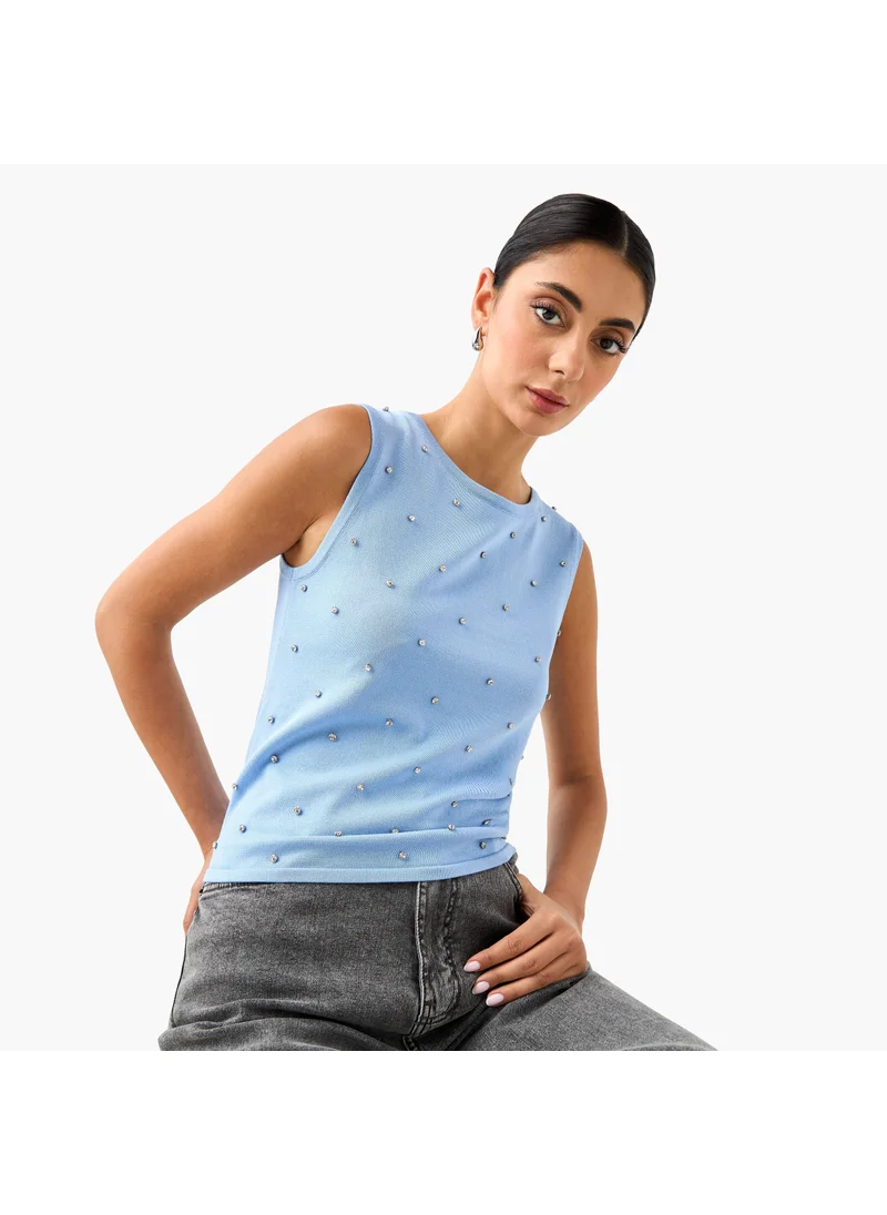 ايكونيك Iconic Stud Embellished Sleeveless Top