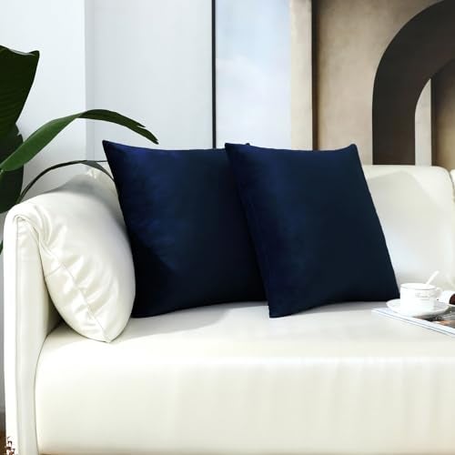 mixeoo Comfy Dark Blue Throw Pillow Covers Decorative Square Velvet Super Soft Navy Cushion Couch Cases Decor, Set of 2, 16 x 16 Inch - Image 3