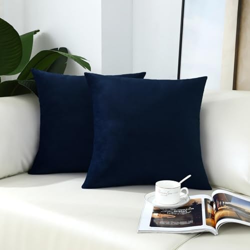 mixeoo Comfy Dark Blue Throw Pillow Covers Decorative Square Velvet Super Soft Navy Cushion Couch Cases Decor, Set of 2, 16 x 16 Inch - Image 2