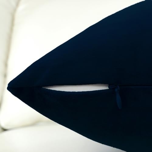 mixeoo Comfy Dark Blue Throw Pillow Covers Decorative Square Velvet Super Soft Navy Cushion Couch Cases Decor, Set of 2, 16 x 16 Inch - Image 4