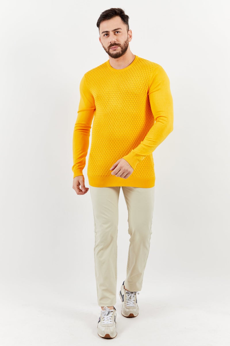 Sorbino Men Crew Neck Long Sleeve Textured Sweatshirt, Yellow - Image 2