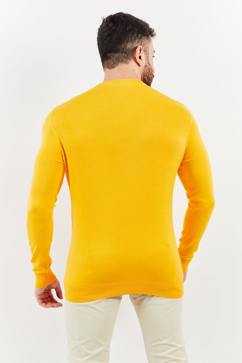 Sorbino Men Crew Neck Long Sleeve Textured Sweatshirt, Yellow - Image 4