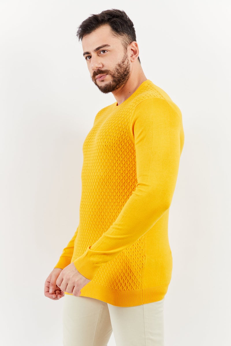 Sorbino Men Crew Neck Long Sleeve Textured Sweatshirt, Yellow - Image 3