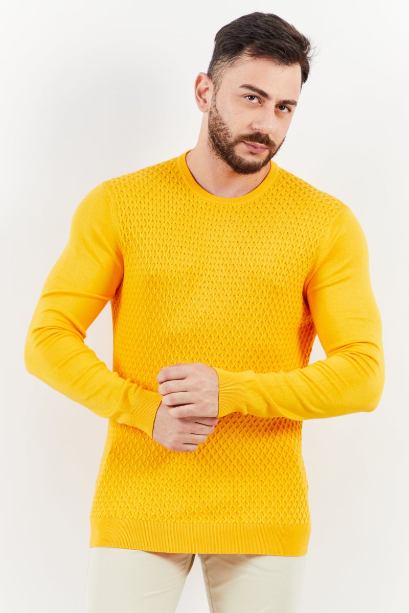 Sorbino Men Crew Neck Long Sleeve Textured Sweatshirt, Yellow - Image 1