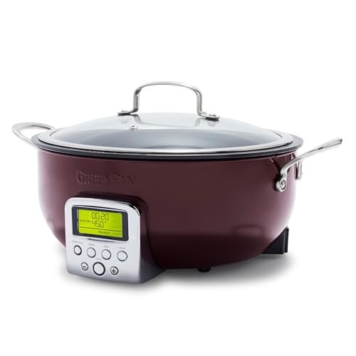 Greenpan GreenPan Elite Essential Smart Electric 6QT Skillet PotSear Saute StirFry and Cook Rice Healthy Ceramic Nonstick and Dishwasher Safe Parts Easytouse LED Display PFASFree Fantasy Fig 