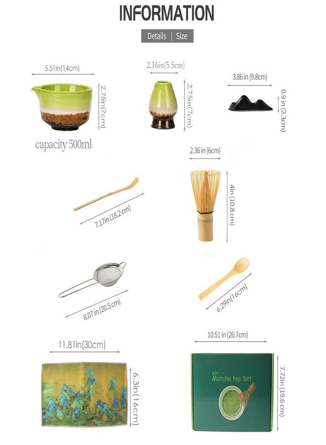 ANTETOKO Matcha Whisk Set,8 Pcs Matcha Kit Includes Matcha Bowl with Spout,Matcha Whisk Holder,Bamboo with Ceramic Holder,Bamboo Scoop and Rest,Sifter,Tea Towel for Ceremony Matcha Lovers Gift (Green) - Image 3