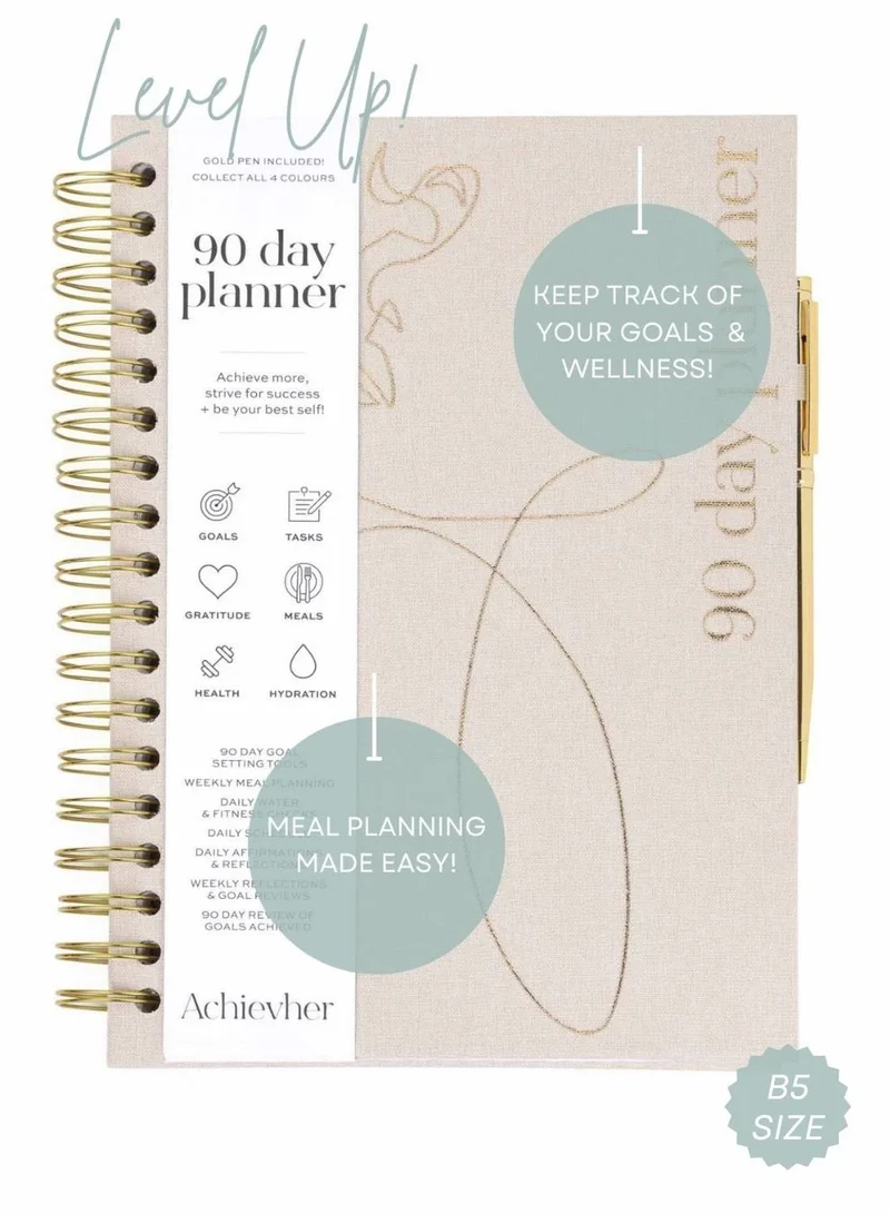 Prickly Pear Linen Ring-bound B5 Size 90 Day Planner With Pen Included
