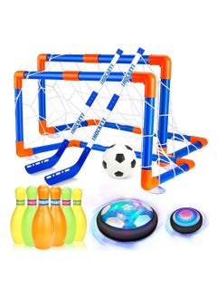 COOLBABY Hover Soccer Ball for Kids 4 In 1 Hover Soccer Ball Hockey Bowling Set Rechargeable Hover Soccer Hockey Ball with LED Light