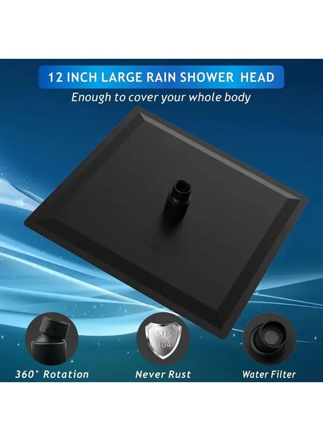 Matte Black 12 Inch Stainless Steel Rainfall Shower Head With Arm - Image 2