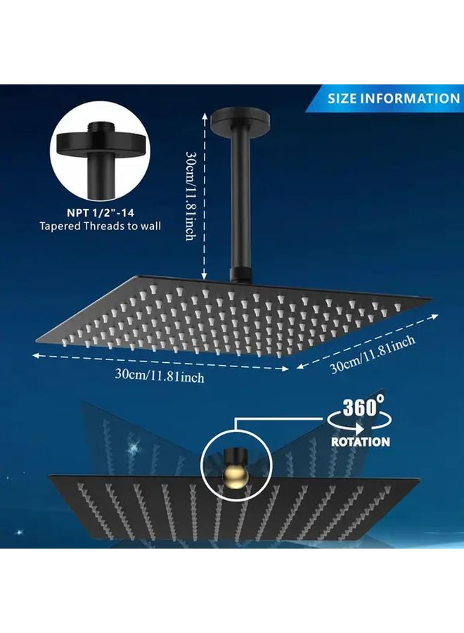 Matte Black 12 Inch Stainless Steel Rainfall Shower Head With Arm - Image 3