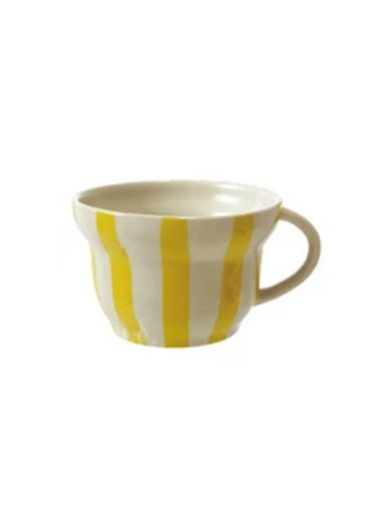 The Saffron Souk 8 oz. Hand-Painted Stoneware Striped Mug - Yellow