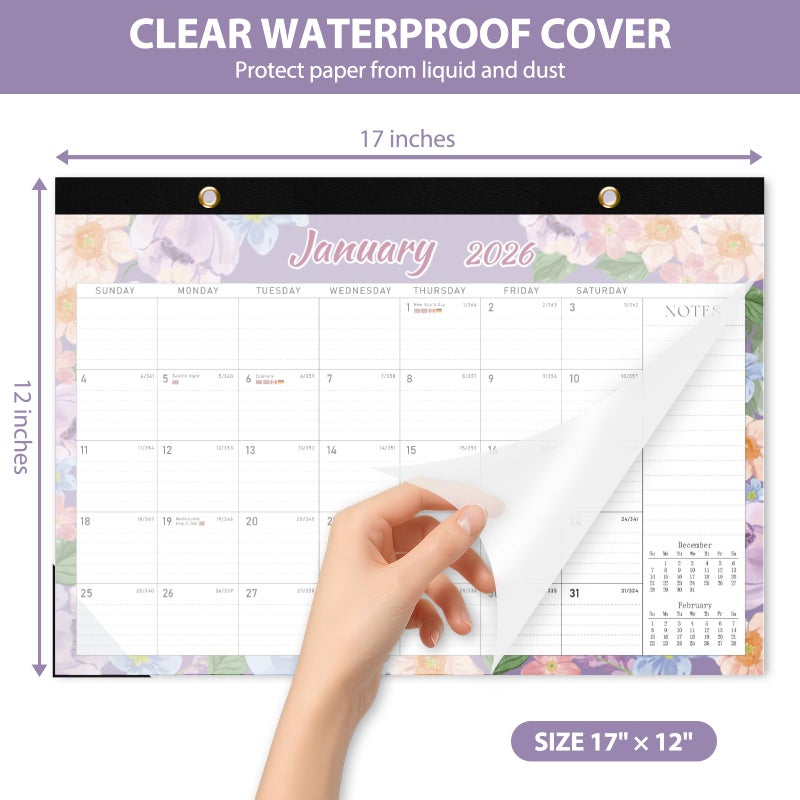VALOME 2026 Desk Calendar, Large Desktop/Wall Monthly Calendar (Jan. 2026 - Jun. 2027) 17'' x 12'' Personal Desk Planner for Teacher Family School Office Supplies - Image 2