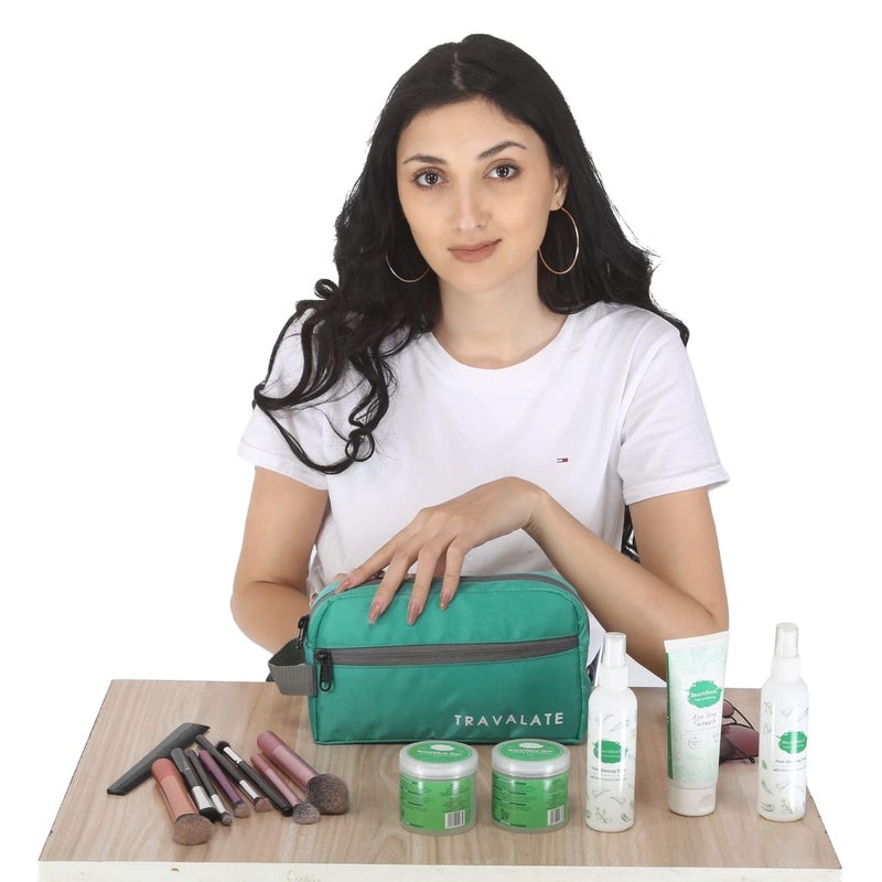 TRAVALATE حقائب سفر مستحضرات التجميل من البوليستر - مجموعة أدوات الحلاقة للرجال والنساء، حقيبة متعددة الاستخدامات - أخضر بحري - Image 5