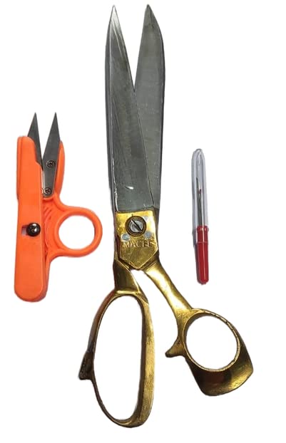 Textile Tailor Leather Cutting Scissor 10 Inches Brass gold Handle Scissors Cloth Cutting Thread Cutters with Seam Rippers Sewing Stitch Unpicker With Golden Brass Handle Scissorspack Of 3