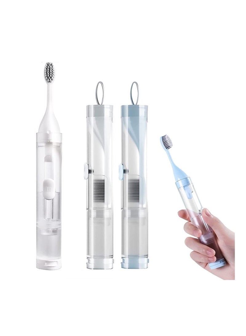KASTWAVE 2Pcs Travel Toothbrushes Kit Fold Travel Size Toothbrushes Built-in Travel Toothpaste Container, KASTWAVE Including 2 Cleaner Head Soft Bristles for Travel Camping School Business Trip (Blue, White) - Image 1