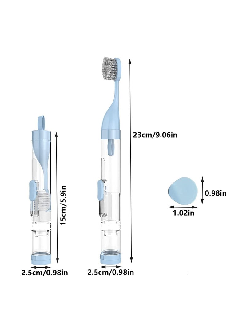 KASTWAVE 2Pcs Travel Toothbrushes Kit Fold Travel Size Toothbrushes Built-in Travel Toothpaste Container, KASTWAVE Including 2 Cleaner Head Soft Bristles for Travel Camping School Business Trip (Blue, White) - Image 2