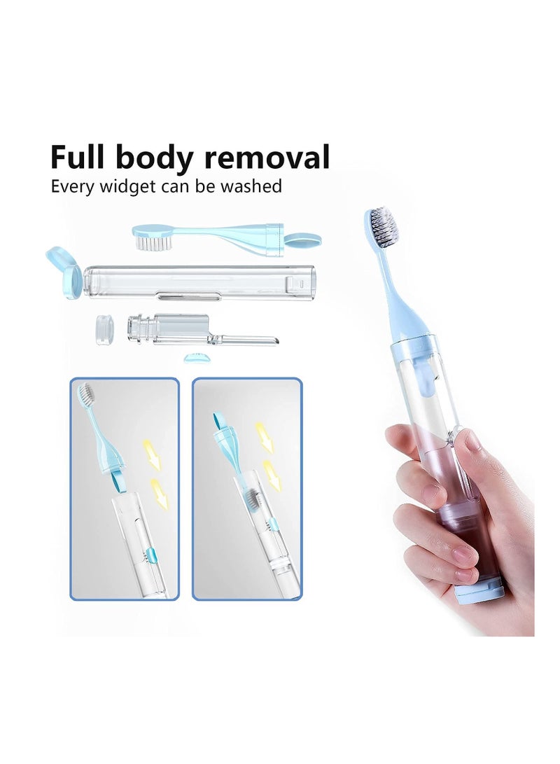 KASTWAVE 2Pcs Travel Toothbrushes Kit Fold Travel Size Toothbrushes Built-in Travel Toothpaste Container, KASTWAVE Including 2 Cleaner Head Soft Bristles for Travel Camping School Business Trip (Blue, White) - Image 5