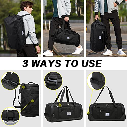 Laripwit Travel Duffle Bag for men 40L Medium Sports Gym Bag with Wet Pocket & Shoes Compartment Weekender Overnight Backpack for Traveling Duffel Bag Backpack for Women, Black - Image 3