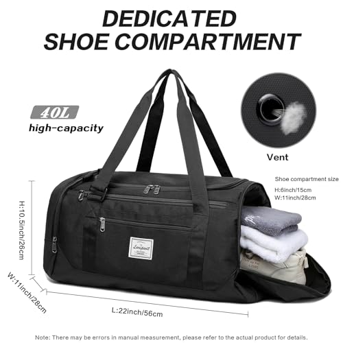 Laripwit Travel Duffle Bag for men 40L Medium Sports Gym Bag with Wet Pocket & Shoes Compartment Weekender Overnight Backpack for Traveling Duffel Bag Backpack for Women, Black - Image 5