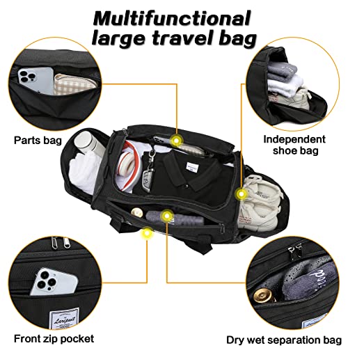 Laripwit Travel Duffle Bag for men 40L Medium Sports Gym Bag with Wet Pocket & Shoes Compartment Weekender Overnight Backpack for Traveling Duffel Bag Backpack for Women, Black - Image 4