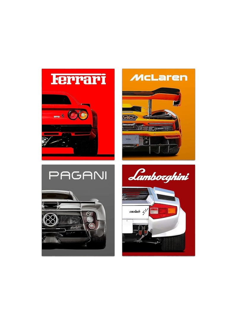 CRAFZO Modern Car Posters Classic Supercar Wall Art Prints Cool Racing Ferrari Lamborghini McLaren Pagani Posters for Man Cave Boys Room Wall Decor Sports Car Art Prints Set of 4 8 x10inch 