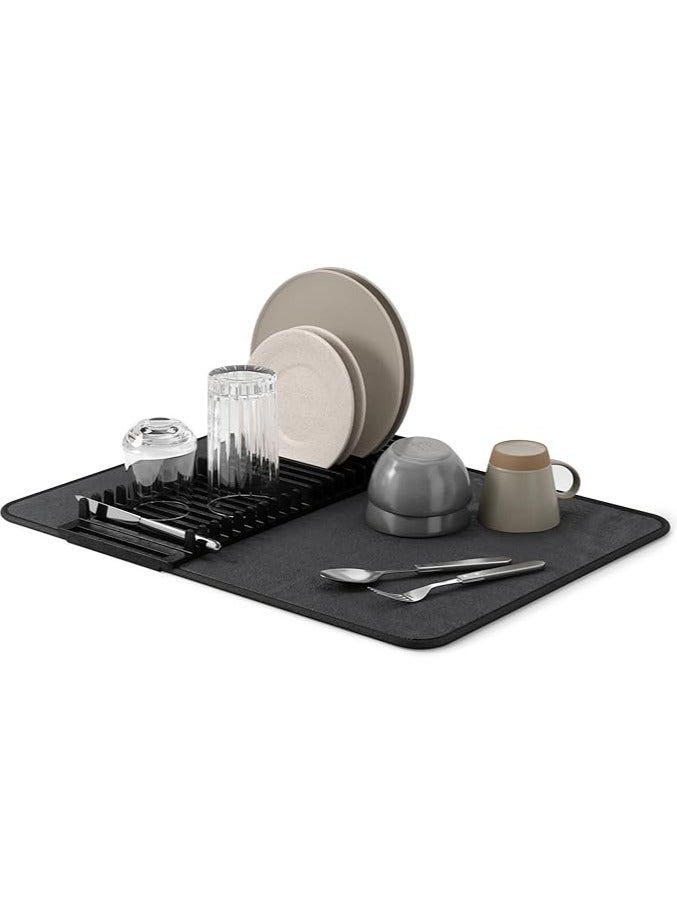 Drying Rack Mat – Black, Non-Slip Water Absorbent Dish Drying Mat – Protects Counters & Organizes Kitchenware