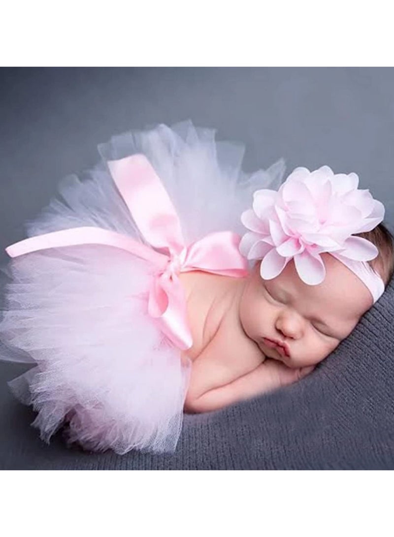 Baby Newborn Photography Props Baby Tutu Skirt Photo Props and Flower Headband Hat for Newborn Baby Girl Photography Accessories Outfit Set for Infant Photo Shoot  - Image 2