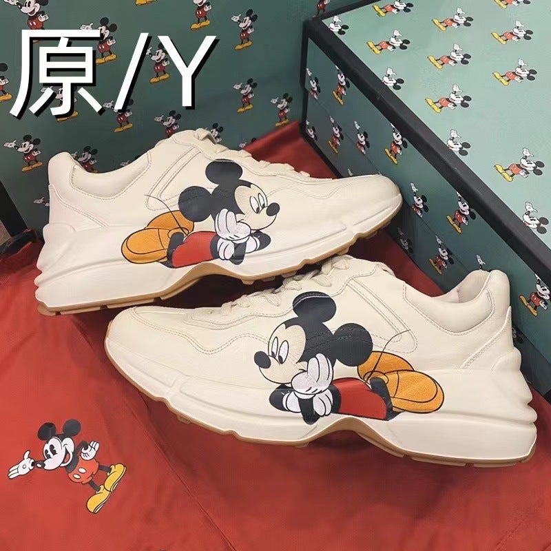 New Mickey Daddy Shoes Genuine Leather Popular Thick-Soled Cartoon Versatile Heightening Casual Sports Shoes For Men And Women Couples - Image 2