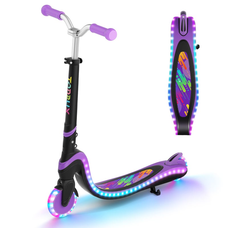 TONBUX 2 Wheels Kick Scooter, Scooter for Kids with Light-Up Wheels & Deck, Adjustable Heights 2 Wheel Scooters for Kids 5-7,Toddler Scooters with 4 Lighting Mode Deck (Black+Purple) - Image 1