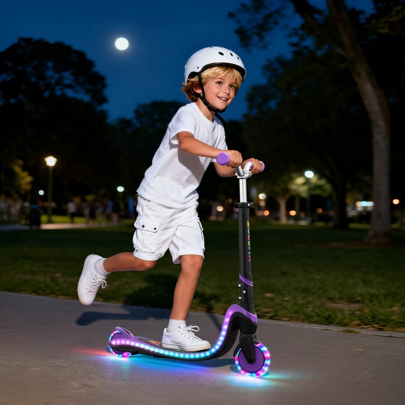 TONBUX 2 Wheels Kick Scooter, Scooter for Kids with Light-Up Wheels & Deck, Adjustable Heights 2 Wheel Scooters for Kids 5-7,Toddler Scooters with 4 Lighting Mode Deck (Black+Purple) - Image 5