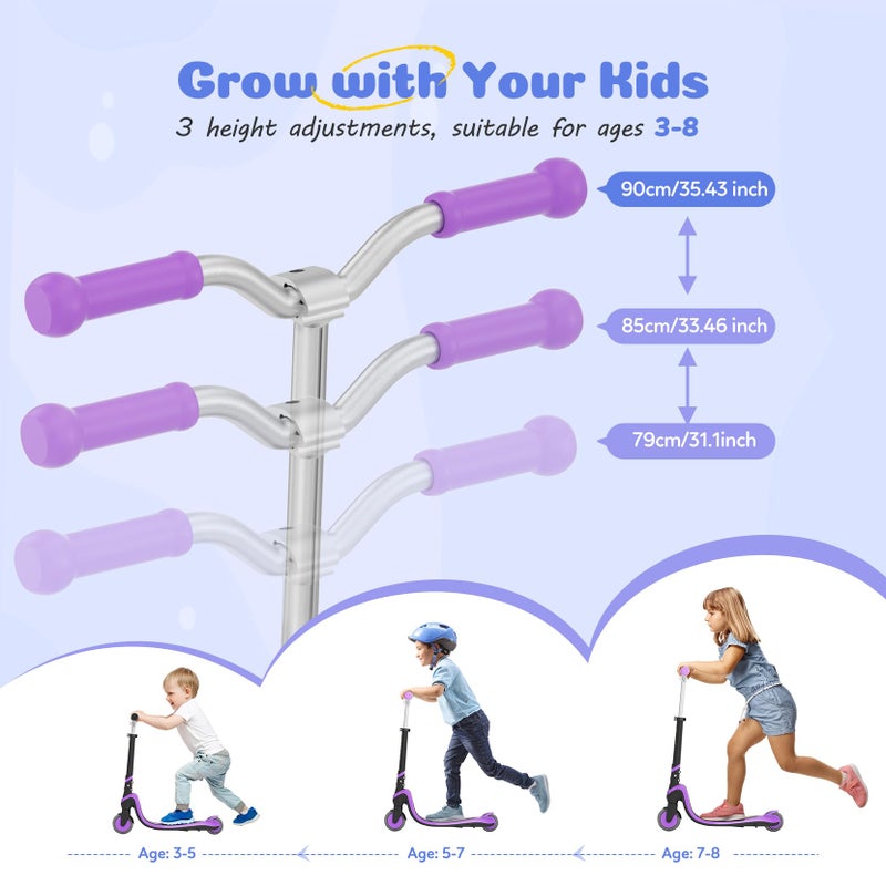 TONBUX 2 Wheels Kick Scooter, Scooter for Kids with Light-Up Wheels & Deck, Adjustable Heights 2 Wheel Scooters for Kids 5-7,Toddler Scooters with 4 Lighting Mode Deck (Black+Purple) - Image 2