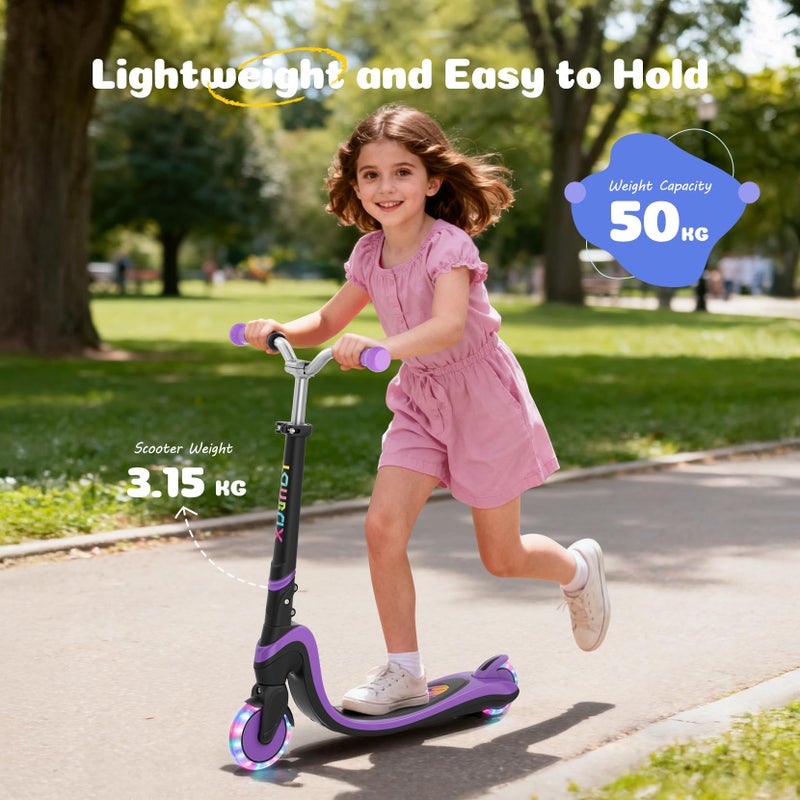 TONBUX 2 Wheels Kick Scooter, Scooter for Kids with Light-Up Wheels & Deck, Adjustable Heights 2 Wheel Scooters for Kids 5-7,Toddler Scooters with 4 Lighting Mode Deck (Black+Purple) - Image 4