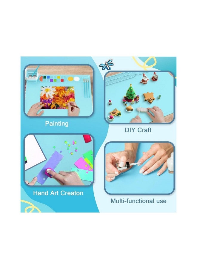 سنوج سجادة حرفية من السيليكون من سنوج، للمحترفين والهواة. 38 × 43 سم، سطح غير لاصق لمختلف الحرف مثل الرسم، وأعمال الراتنج، وتشكيل الطين. مع حامل أكواب، وفتحة فرشاة، ومزيج (أزرق) - Image 4