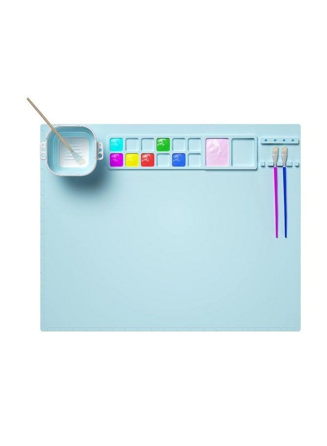 سنوج سجادة حرفية من السيليكون من سنوج، للمحترفين والهواة. 38 × 43 سم، سطح غير لاصق لمختلف الحرف مثل الرسم، وأعمال الراتنج، وتشكيل الطين. مع حامل أكواب، وفتحة فرشاة، ومزيج (أزرق) - Image 1