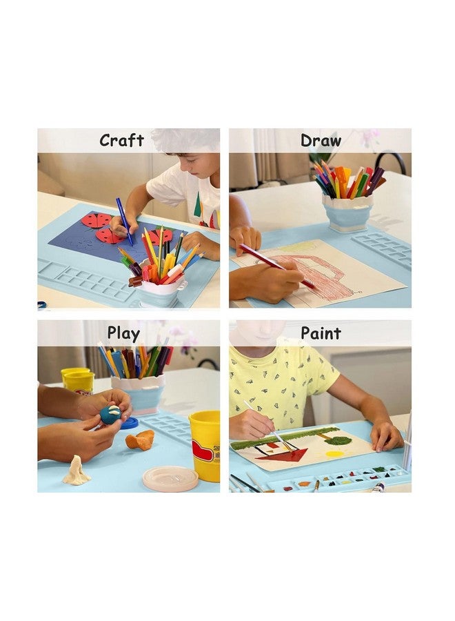 سنوج سجادة حرفية من السيليكون من سنوج، للمحترفين والهواة. 38 × 43 سم، سطح غير لاصق لمختلف الحرف مثل الرسم، وأعمال الراتنج، وتشكيل الطين. مع حامل أكواب، وفتحة فرشاة، ومزيج (أزرق) - Image 3