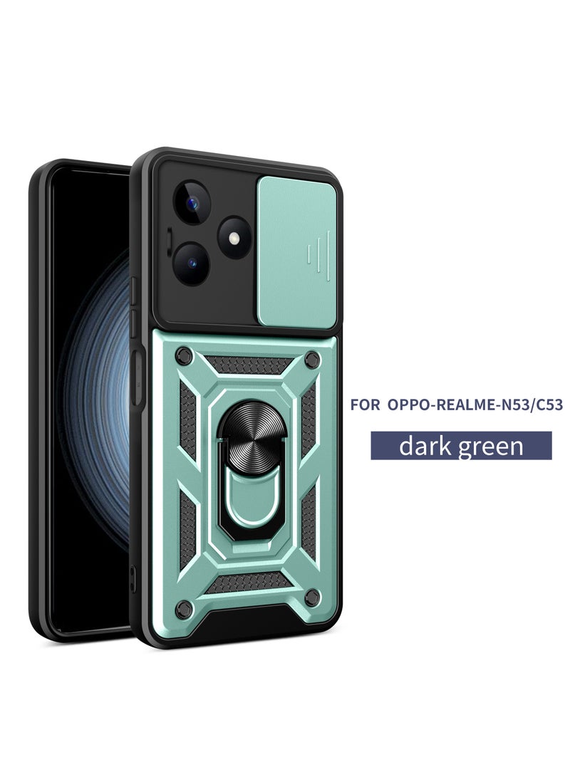 realme Note 50 4G / realme C51 4G / realme C53 4G Mobile Phone Case Cover, Slide Camera Lens Cover + 360°Rotating Kickstand Ring + Bumper Shockproof Phone Case