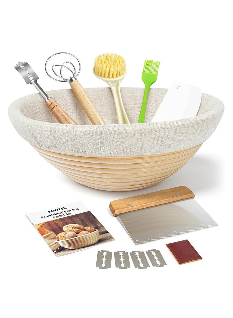 كيلا مستلزمات خبز العجين المختمر، طقم مستدير 9 بوصة لخبز العجين المختمر، سلة تدقيق الخبز، أدوات صنع الخبز، مجموعة هدايا سلة بانيتون - Image 1